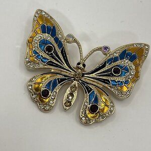 Vintage Art Nouveau Butterfly Brooch Austrian Crystal Enamel Figural Insect